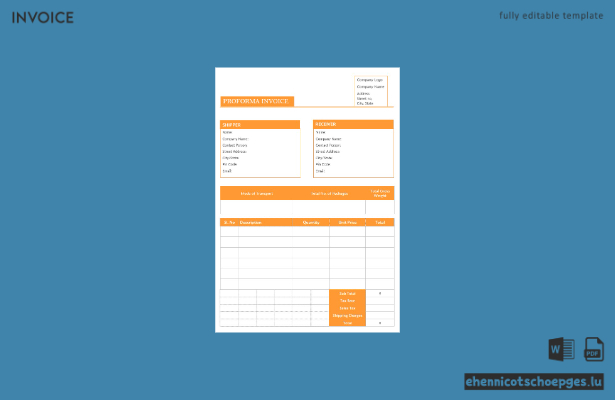Beispiel einer leeren Proforma-Rechnung (Vorschau)